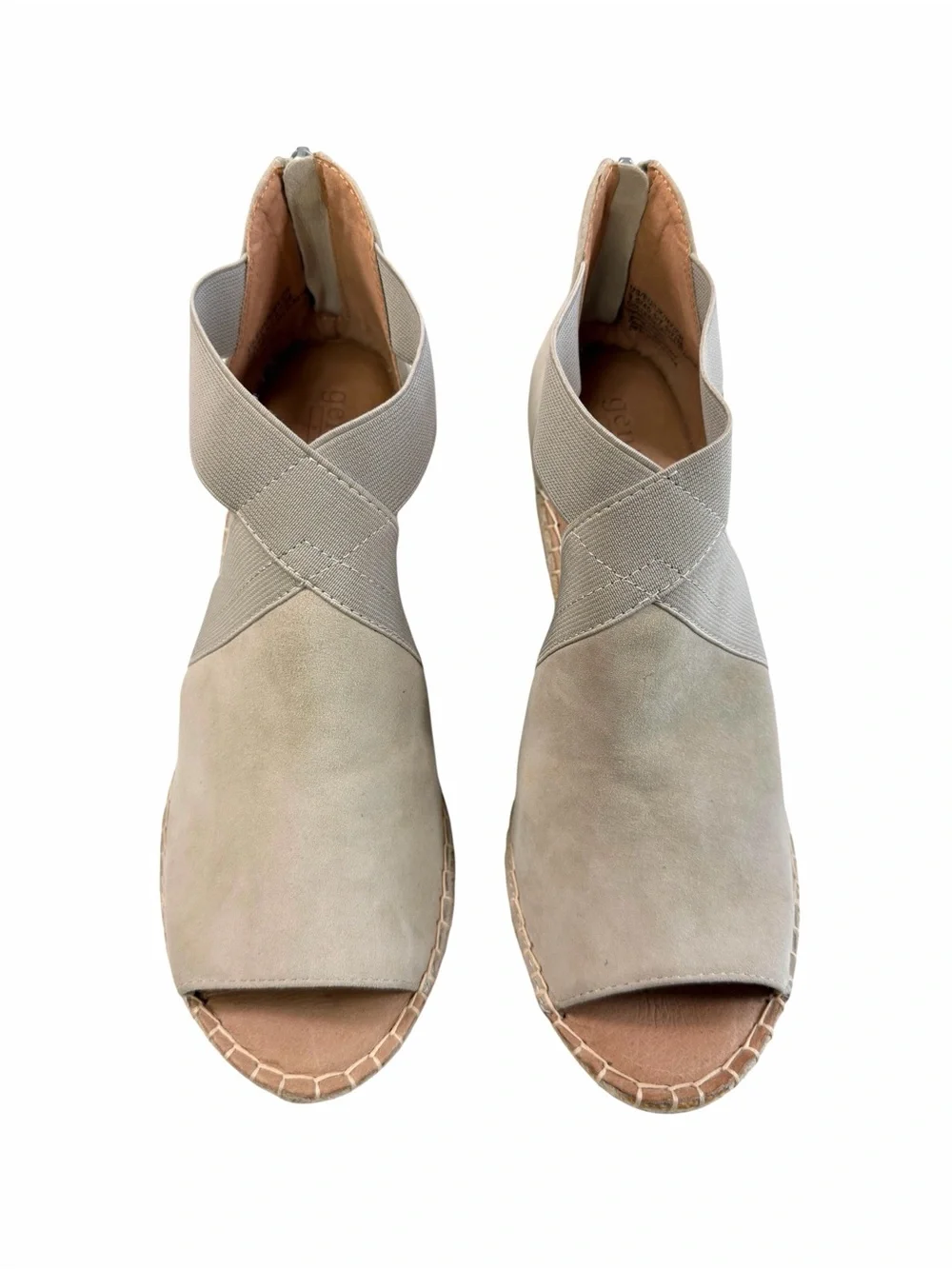 Gentle Souls Colleen Cross Elastic Espadrille Wedge Sandals Suede Taupe 9.5